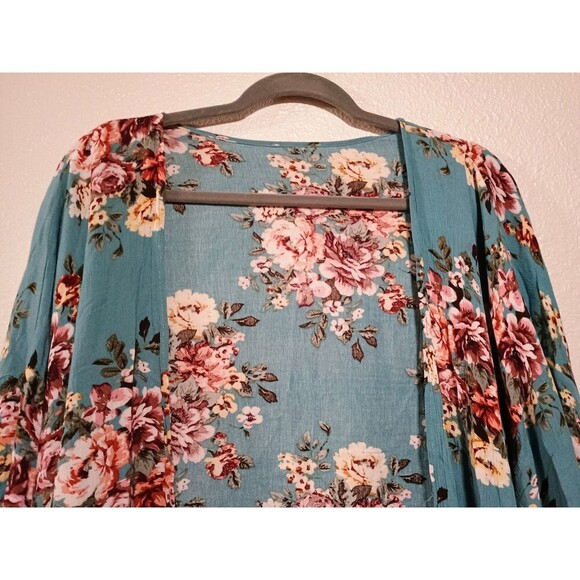 Umgee Womens Boho Floral Kimono Cardigan Size Large 100% Rayon - Picture 4 of 6